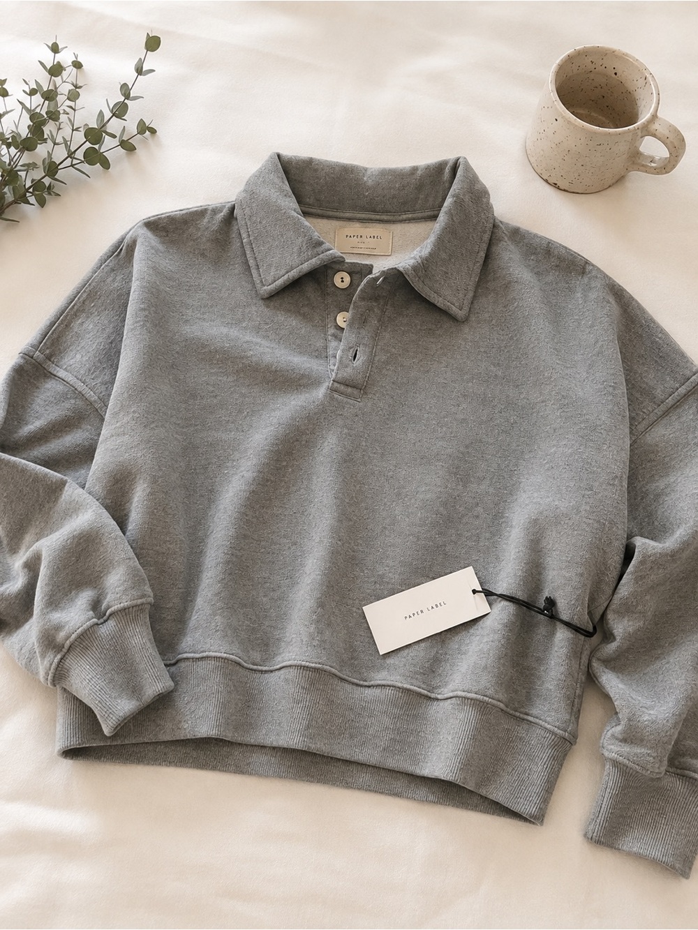 Apres Midi Relaxed Collared Pullover Sweater — Washed Gray